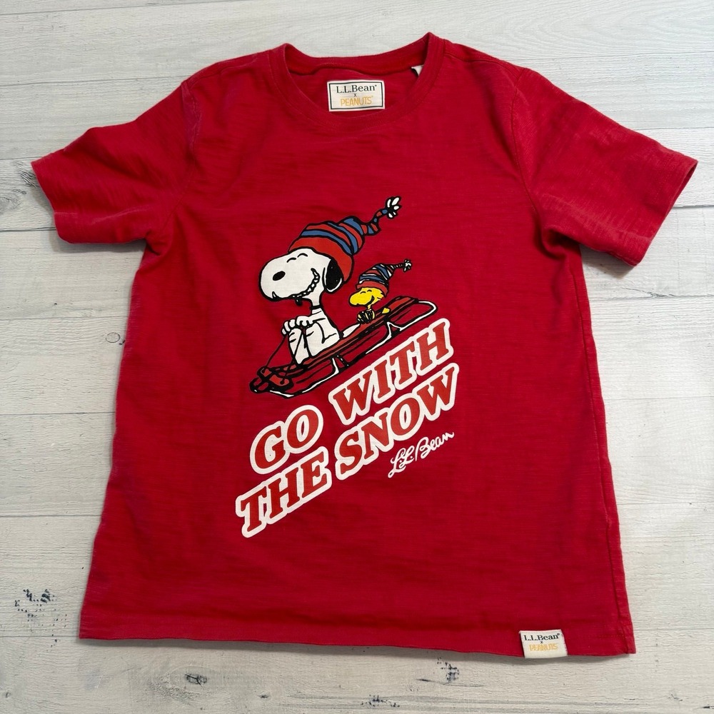 L.L. Bean Snoopy go with the snow kids short sleeve shirt size 8